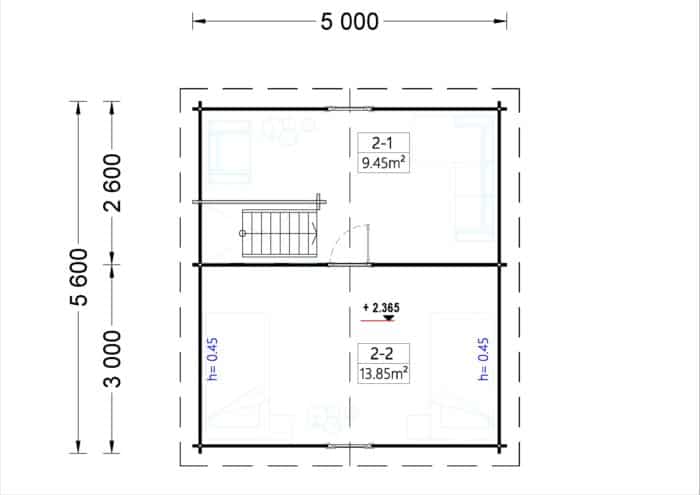 Blockbohlenhaus mit Schlafboden und Terrasse Tirol (66 mm), 20 m² + 8 m²