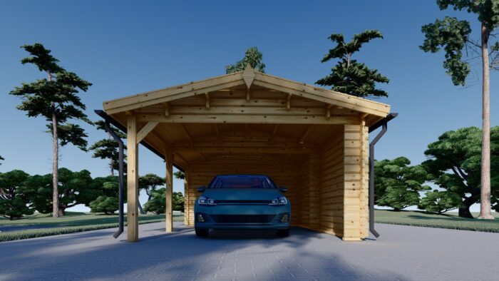 Carport aus Holz 4x5 m mit Schuppen und Seitenwand (44mm), 4x2.5m