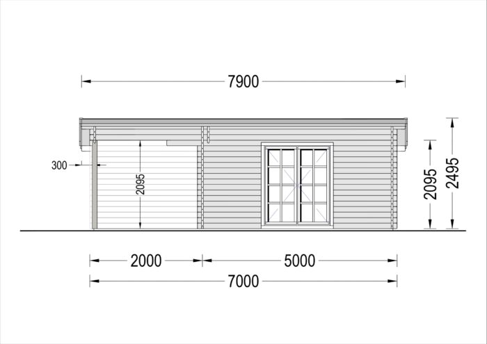 Premium Gartenhaus KARL (34mm) 5x4m, 20m² + 8m² Terrasse