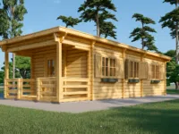 Blockbohlenhaus HANNES (Extra Isoliert, 44+44 mm) · 42 m² + 10 m² Terrasse · Pultdach