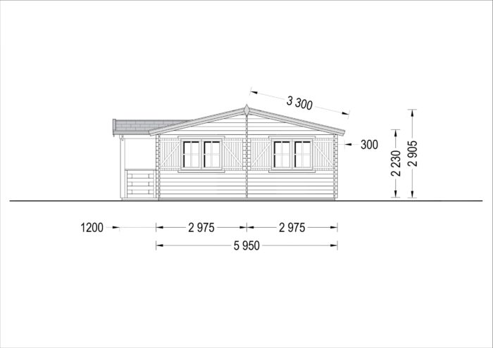 Blockbohlenhaus DORIS (44 mm) 63 m² mit Terrasse