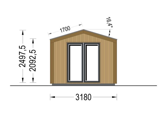 Gartenhaus ERMONES (34mm + Holzverschalung), 5x3m, 15m²