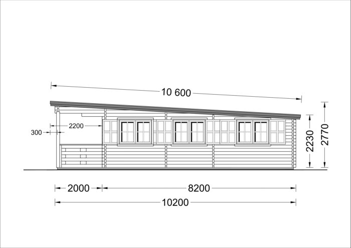 Blockbohlenhaus mit Flachdach und Terrasse HYMER (66 mm), 42 m² + 10 m²
