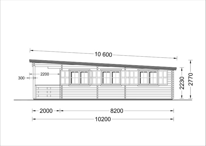 Blockbohlenhaus mit Flachdach und Terrasse HANNES (66 mm), 42 m² + 10 m²