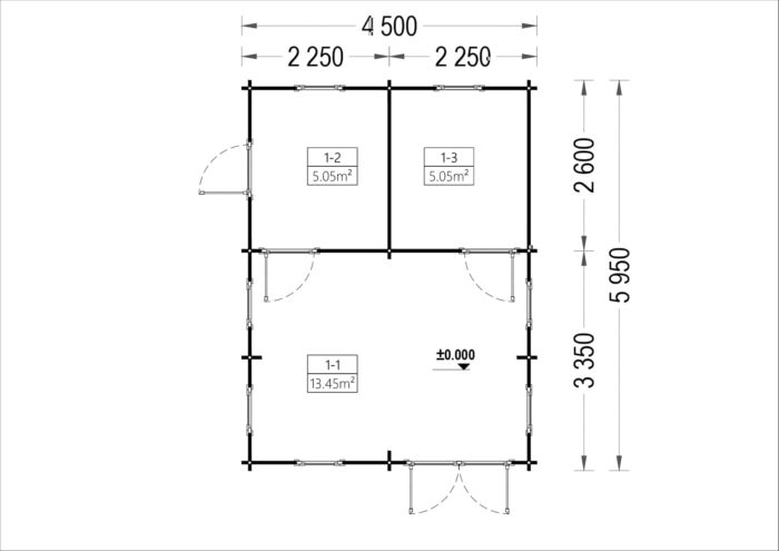 Blockbohlenhaus mit Schlafboden SALLY (44mm), 27m²