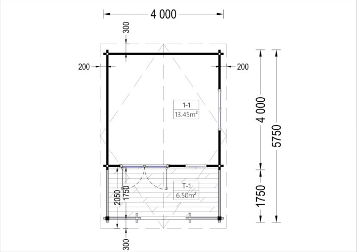 Gartenhaus SABINE inkl. Fußboden (66mm), 4x5.75m, 16m² + 7m² Terrasse
