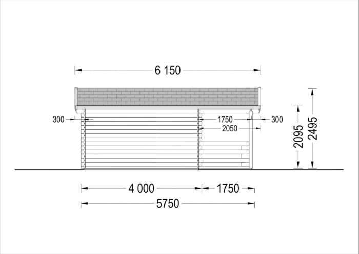 Gartenhaus SABINE inkl. Fußboden (66mm), 4x5.75m, 16m² + 7m² Terrasse