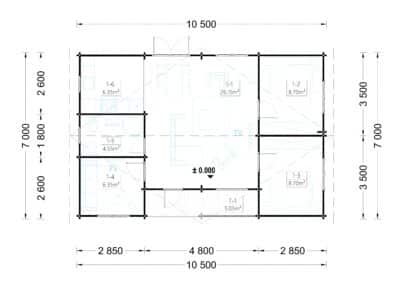 Premium Blockbohlenhaus UZES (66 mm), 70 m²
