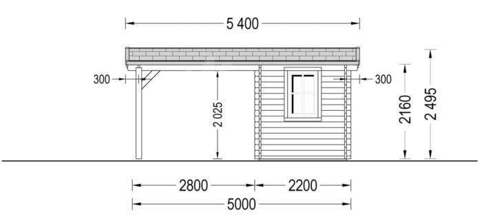 Carport aus Holz für 1 Auto mit Schuppen (44 mm), 5x6 m
