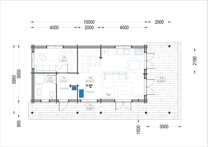 Blockbohlenhaus ANIKA (44 + 44 mm) 139 m² mit Terrasse