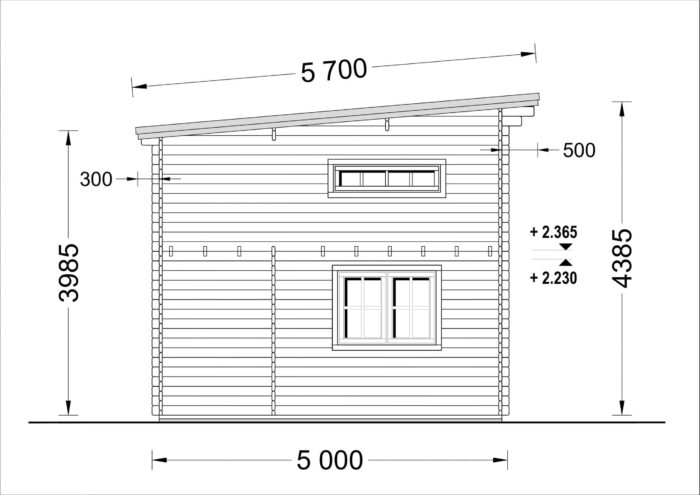 Blockbohlenhaus mit Schlafboden DORNBIRN (44 mm), 20 m² + 16 m² mit Pultdach