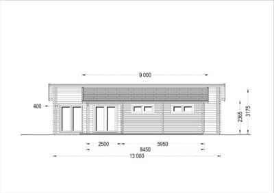 Blockbohlenhaus BERTA (44 + 44 mm) 105 m² mit Flachdach