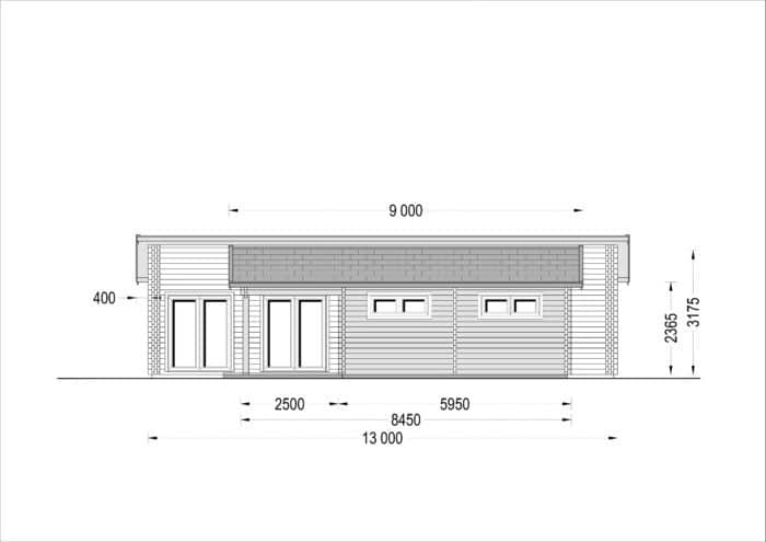 Blockbohlenhaus BERTA (44 + 44 mm) 105 m² mit Flachdach