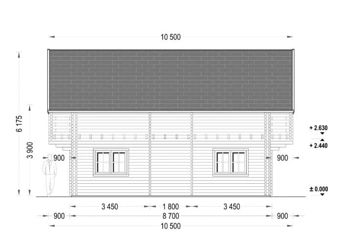 Blockbohlenhaus LANGON (44 + 44 mm) 108 m²