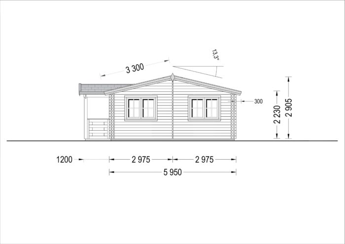Blockbohlenhaus DORIS (44 + 44 mm) 63 m² mit Terrasse