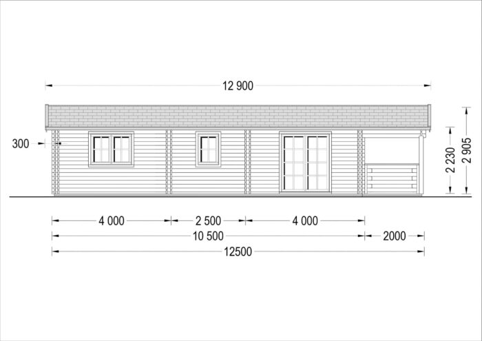 Blockbohlenhaus DORIS (44 + 44 mm) 63 m² mit Terrasse