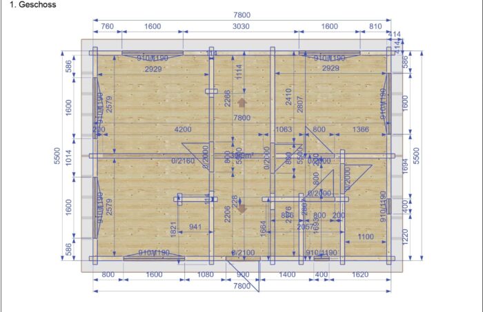 Blockbohlenhaus Erni (114 mm Wandstärke ) 91 m² mit Schalfboden
