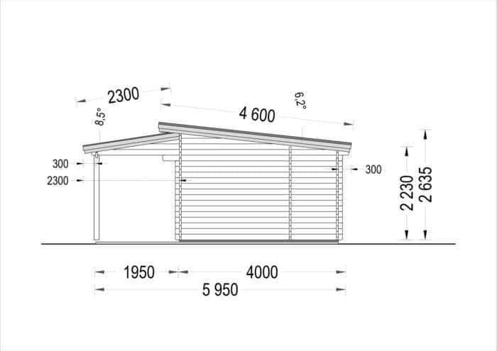 Gartenhaus HELENE (44mm) 6x4m, 24m² mit 12.5m² Terrasse