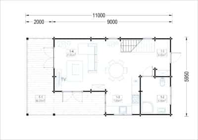 Blockbohlenhaus TOULOUSE (66 mm), 100 m² + 20m² Terrasse