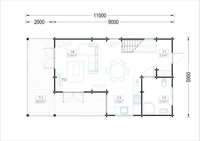 Blockbohlenhaus TOULOUSE (66 mm), 100 m² + 20m² Terrasse