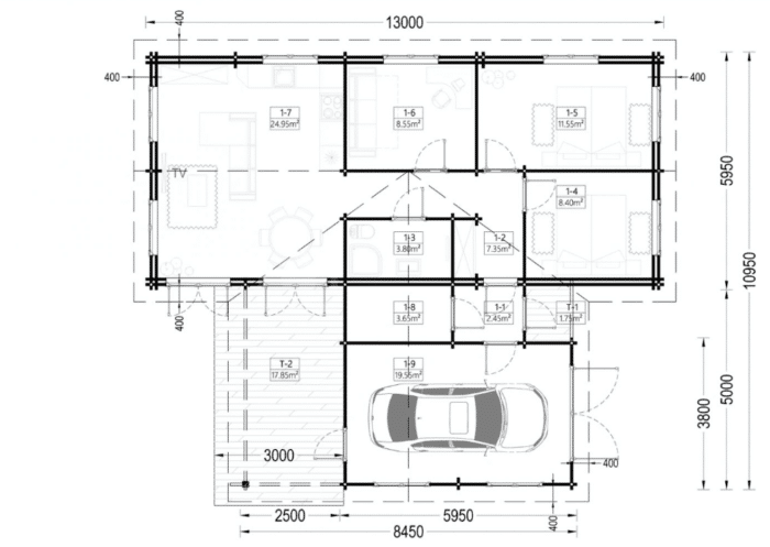 Blockbohlenhaus SEEFELD (44 + 44 mm) 105 m²