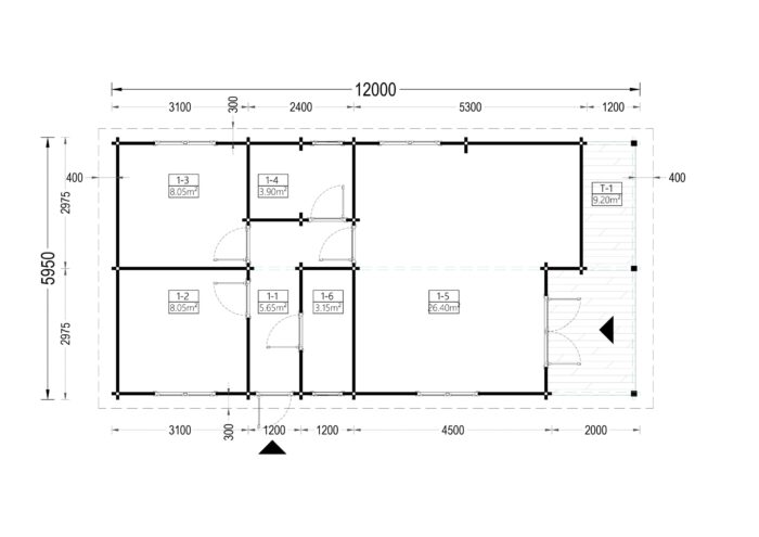 Blockbohlenhaus LUDWIG (66mm), 6x12m, 72m²
