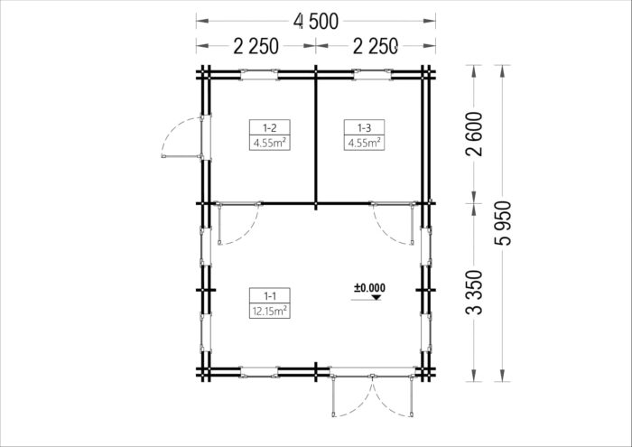 Blockbohlenhaus mit Schlafboden SCOOT (44 + 44 mm), 27 m²