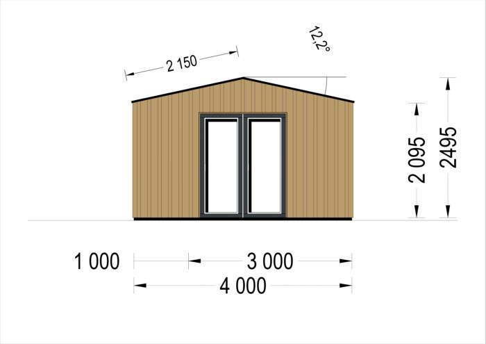 Gartenhaus TINA (34mm + Holzverschalung ), 4x4m, 12m²
