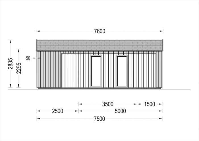 Blockbohlenhaus ANITA (44mm + Holzverschalung), 37m²