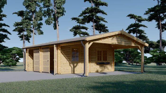Holzgarage mit Doppelcarport (44 mm) 4x6 m + 5.5x6 m (Carport), 57 m²