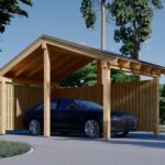 Carport aus Holz mit L-förmiger Wand LISA, 3.2x6 m
