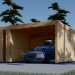 Carport aus Holz für 1 Auto mit Schuppen und Seitenwand LUNA F PLUS, 4.9x5.6 m