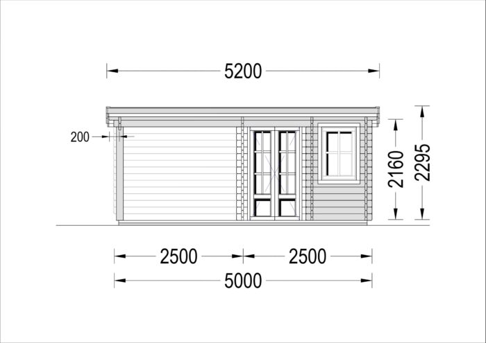 Gartenhaus mit Terrasse KATI (28 mm), 5x3 m, 7.5 m² + 7.5 m²