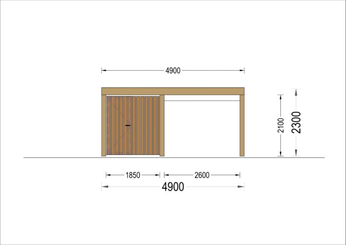 Carport aus Holz für 1 Auto mit Schuppen und Seitenwand LUNA F PLUS, 4.9x5.6 m