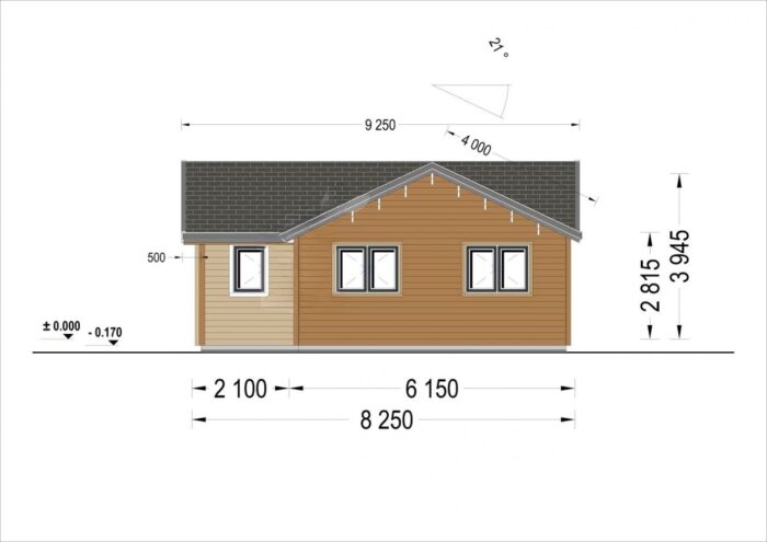 Bungalow ADELE Isoliert 66 mm + Holzverschalung), 63 m²