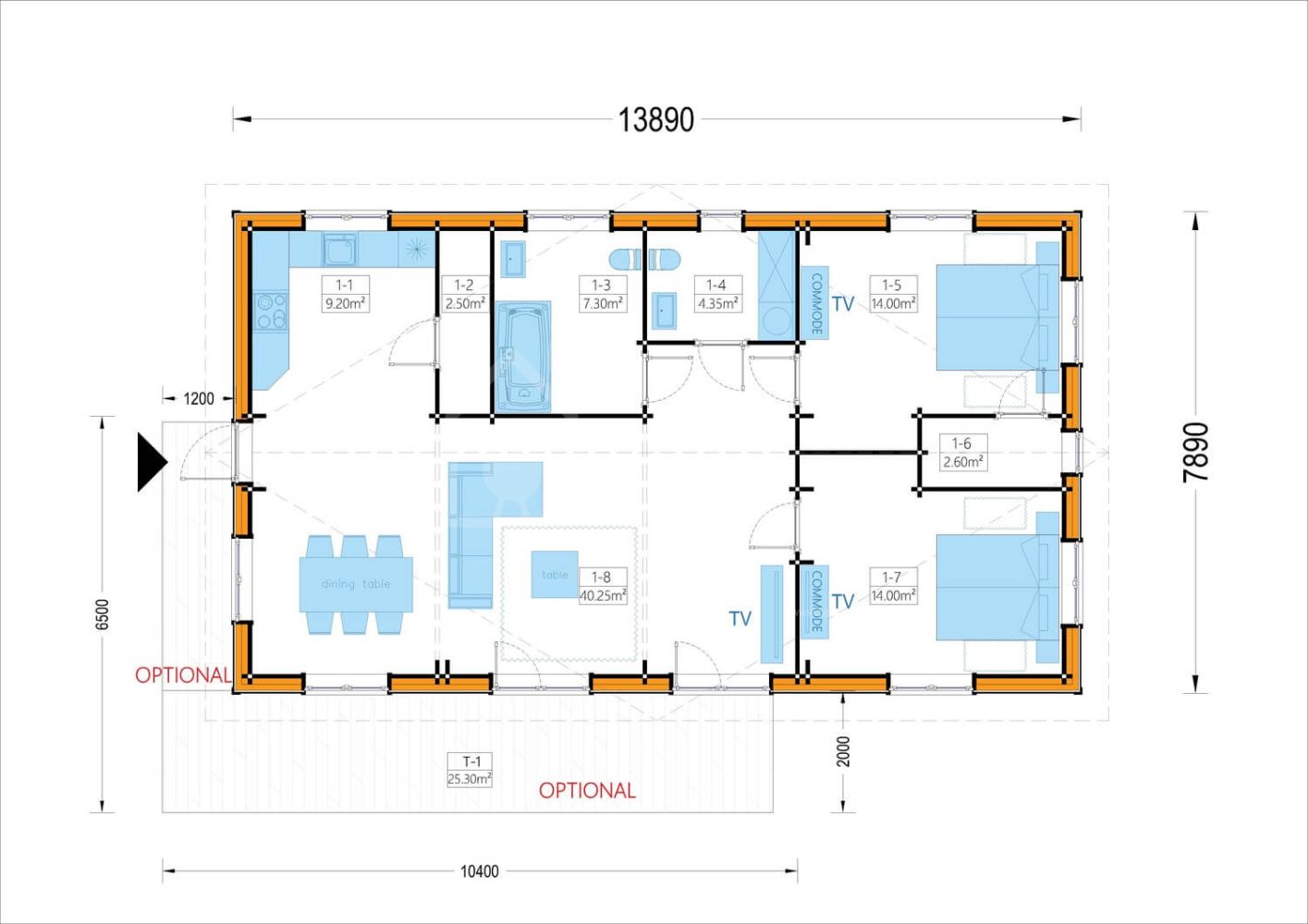 Holzhaus Lienz grundriss Blockbohlenhaus LIENZ (66 mm + Holzverschalung Isoliert) 103 m² – Bild 2
