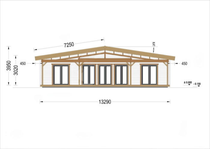 Holzwohnhaus Florenz Isoliert, 66 mm + Holzverschalung, 84 m²