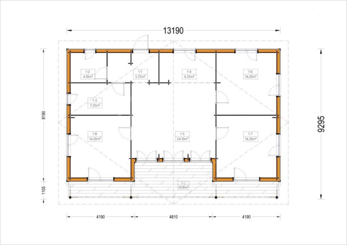 Holzwohnhaus Florenz Isoliert, 66 mm + Holzverschalung, 84 m²