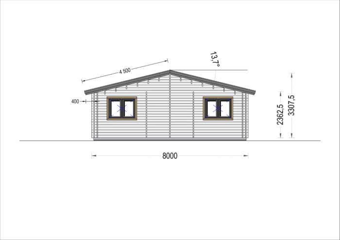 Blockbohlenhaus ANDI (44+44mm), 72m²