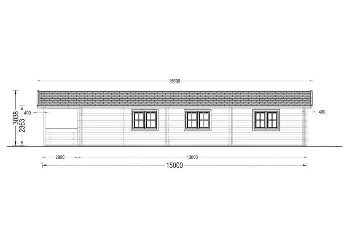 Blockbohlenhaus GOSAU (44 + 44 mm), 6x15 m, 90 m²