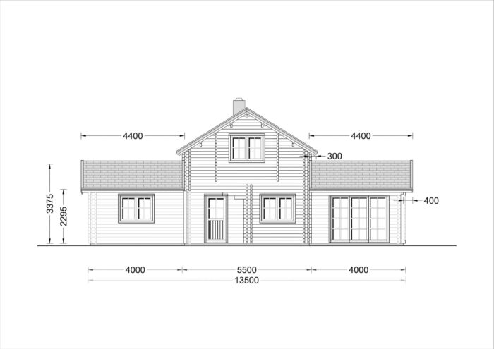 Blockbohlenhaus HORST (44+44 mm), 113 m² + 13 m² Terrasse