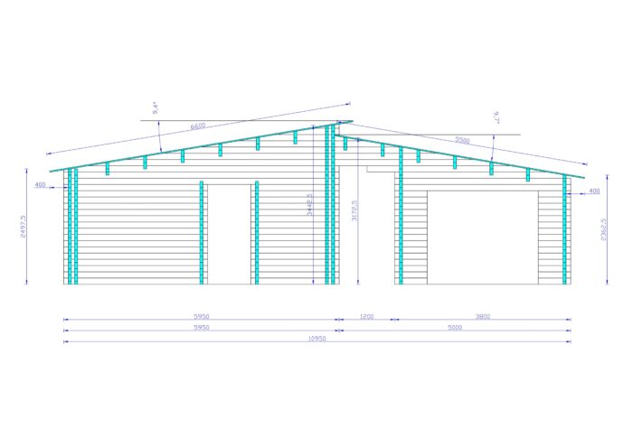 Blockbohlenhaus SEEFELD (44 + 44 mm) 105 m² mit Flachdach