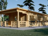 Blockbohlenhaus mit Flachdach und Terrasse HANNES (66 mm), 42 m² + 10 m²