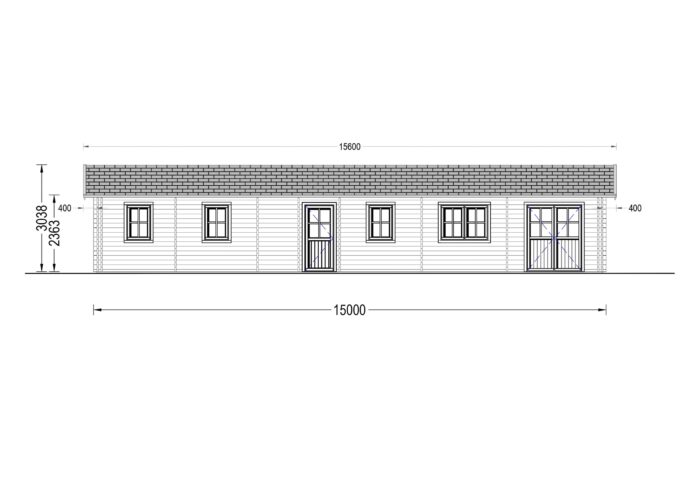 Blockbohlenhaus BOZEN (44 + 44mm), 15x6m, 90m² Isoliert