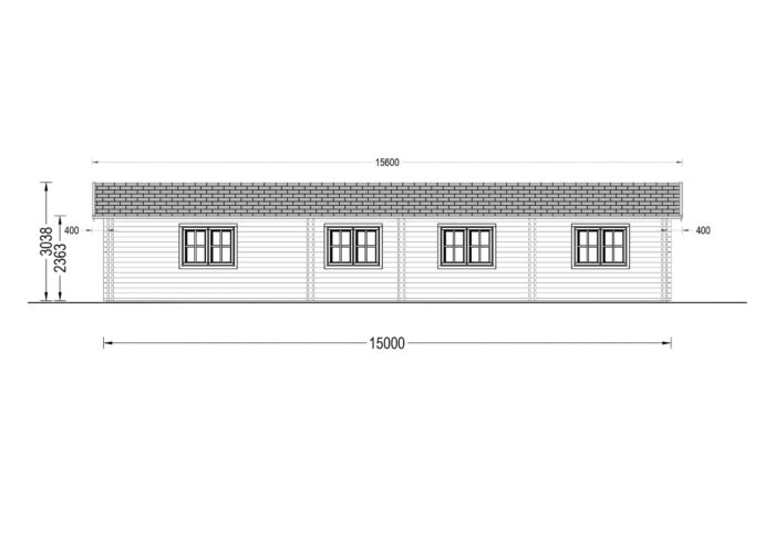 Blockbohlenhaus BOZEN (44 + 44mm), 15x6m, 90m² Isoliert