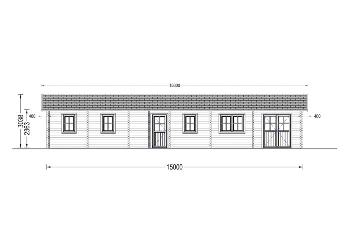 Blockbohlenhaus BOZEN (66mm), 15x6m, 90m²