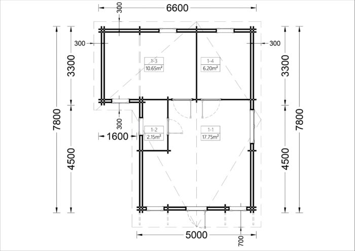 Blockbohlenhaus Daniela (44 + 44mm) 43m²