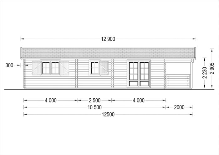 Blockbohlenhaus DORIS (44 mm) 63 m² mit Terrasse