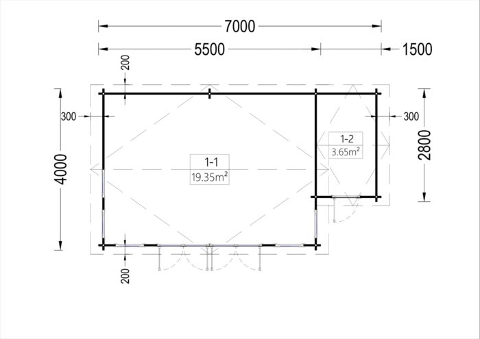 Blockbohlenhaus ERWIN (66 mm) 28 m²