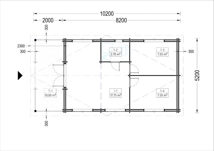 Blockbohlenhaus HANNES (44 + 44 mm) 42 m²